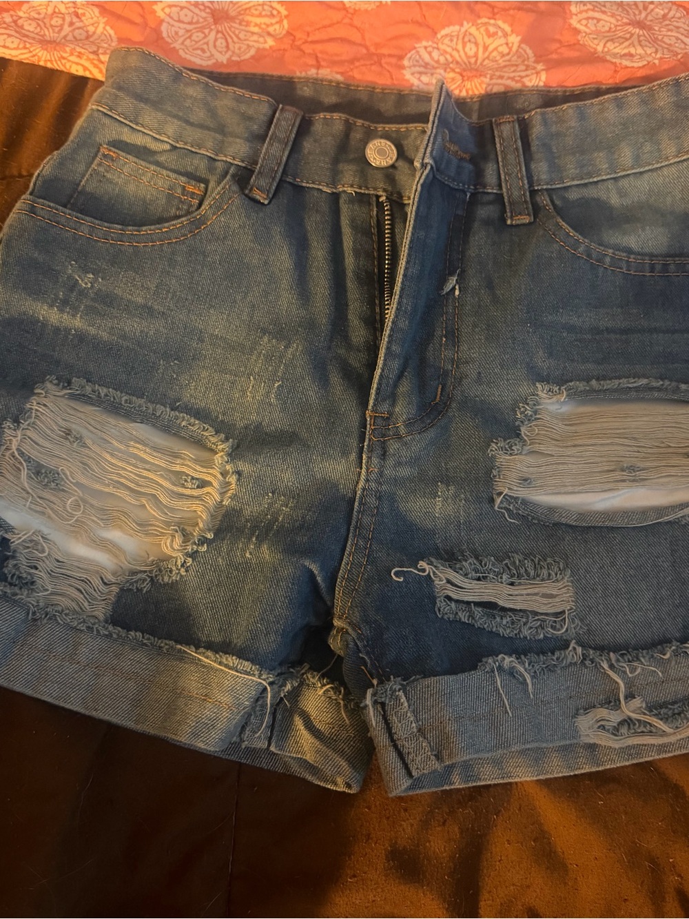 Denim Distressed Roll-Cuff Women’s Shorts - Blue
